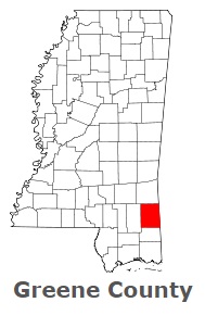 Greene County on the map of Mississippi 2023. Cities, roads, borders ...