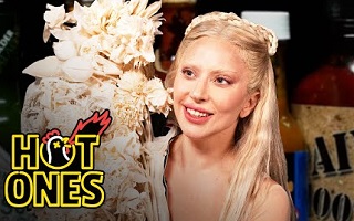 Lady Gaga eats spicy wings!